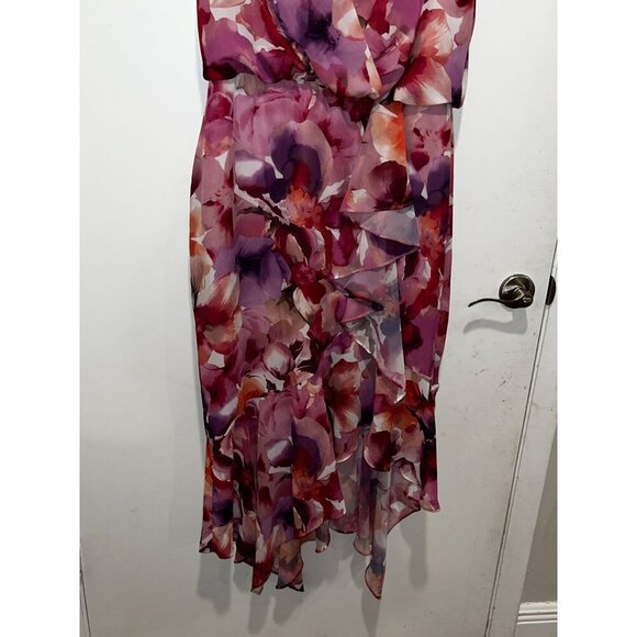 Xscape Pink  Floral Sleeveless V-Neck Women's Midi Dress Size 12P - Picture 4 of 9